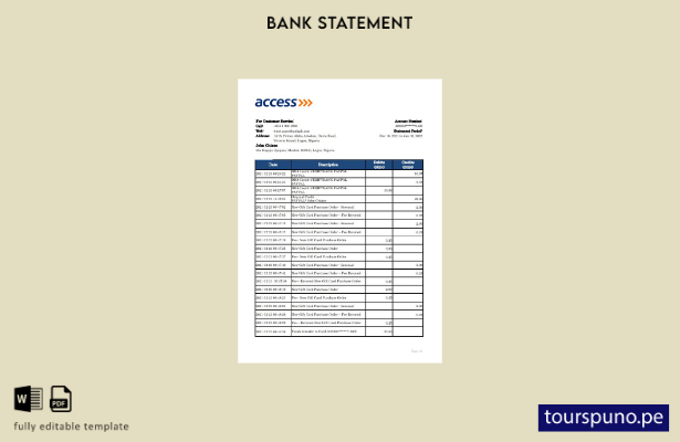 listo para imprimir Plantilla de Excel de extracto bancario de Nigeria Access